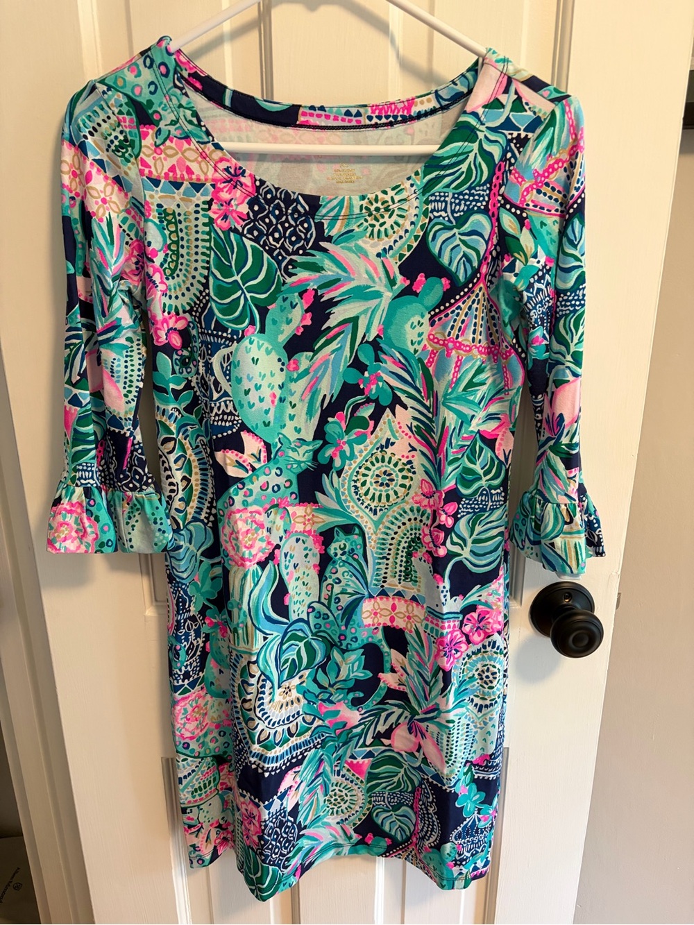 Lilly Pulitzer Navy Dress with Teal, Pink & Mint Tropical Print